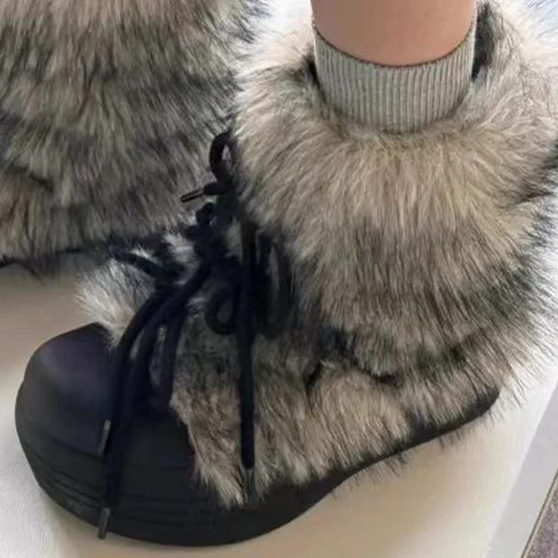 Bow Platform Women Snow Ankle Boots Fur Designer Fashion Short Plush Flats Cotton Shoes 2025 Trend Warm Cozy Winter Botas Mujer thumbnail 4