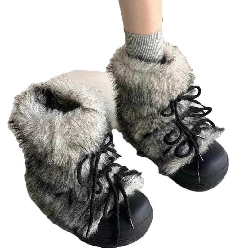 Bow Platform Women Snow Ankle Boots Fur Designer Fashion Short Plush Flats Cotton Shoes 2025 Trend Warm Cozy Winter Botas Mujer thumbnail 6