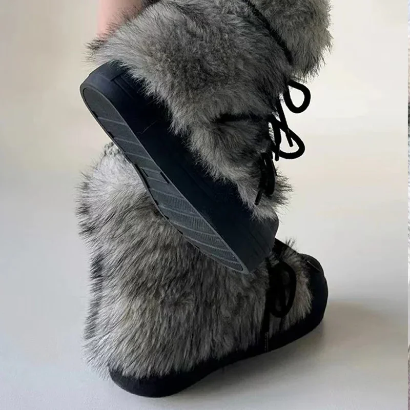 Bow Platform Women Snow Ankle Boots Fur Designer Fashion Short Plush Flats Cotton Shoes 2025 Trend Warm Cozy Winter Botas Mujer thumbnail 5
