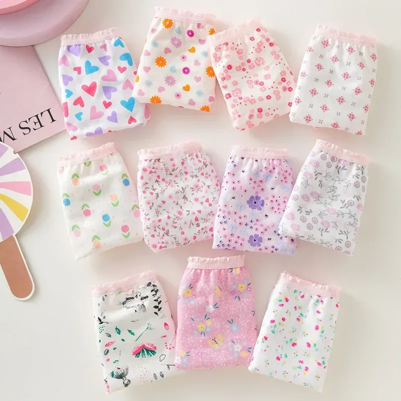 Lace Girls Floral Cotton Girls Briefs Cotton Panties Kids Shorts Daughter's Children's Floral Triangle Pants Made of Pure Cotton thumbnail 2