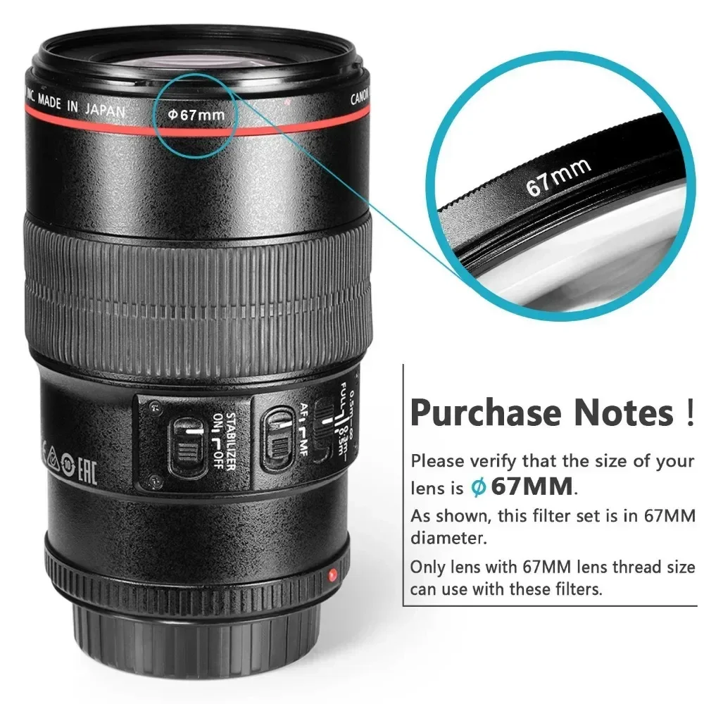 Lightdow UV+CPL+FLD+ND 2 4 8 Camera Lens Filter 6 in 1 Kits 49mm 52 55 58 62 67 72 77 82mm Kit for Cannon Nikon Sony Camera Lens thumbnail 3