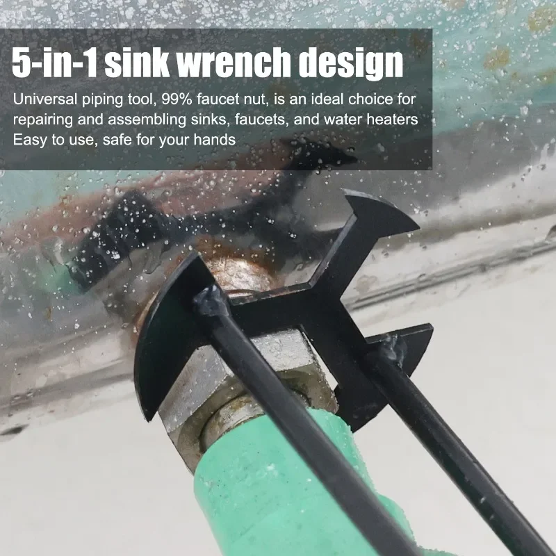 5-in-1 Sink Wrench Multifunctional Carbon Steel Faucet Key Plumbing Pipe Wrench Bathroom Kitchen Sink Repair Set Hardware Tools thumbnail 2