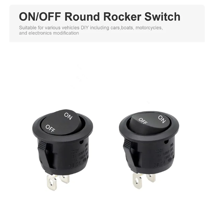 12V Round Rocker Switch AC 6A/250V 10A/125V SPST 2 Pin 2 Position On/Off Toggle Switch for Car Boat Automotive RV Black thumbnail 4