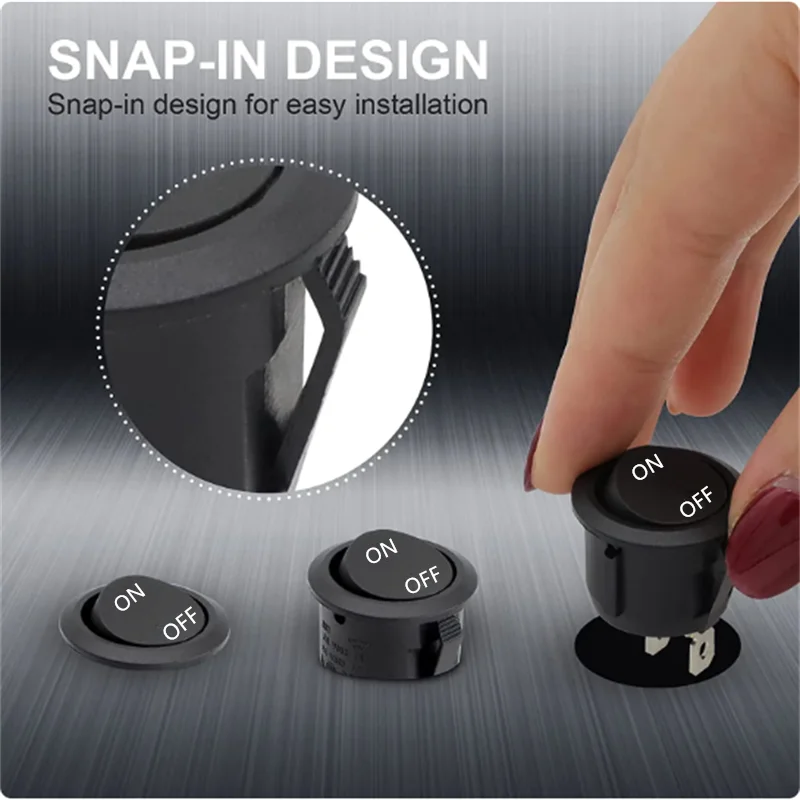 12V Round Rocker Switch AC 6A/250V 10A/125V SPST 2 Pin 2 Position On/Off Toggle Switch for Car Boat Automotive RV Black thumbnail 6