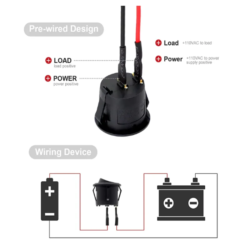 12V Round Rocker Switch AC 6A/250V 10A/125V SPST 2 Pin 2 Position On/Off Toggle Switch for Car Boat Automotive RV Black thumbnail 5