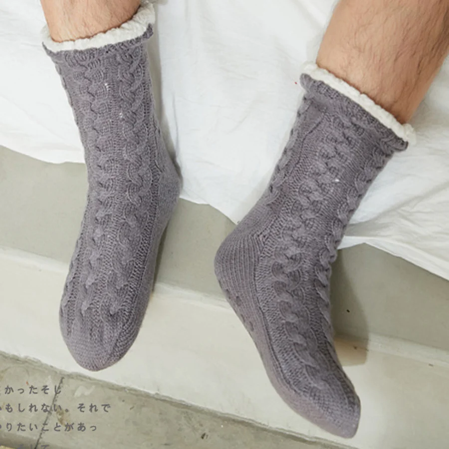 Thermal Socks Mens Winter warm Home Soft Male Cotton Thickened Plus Velvet Sleeping Anti Skid Grip Short Floor Slipper Sock thumbnail 5