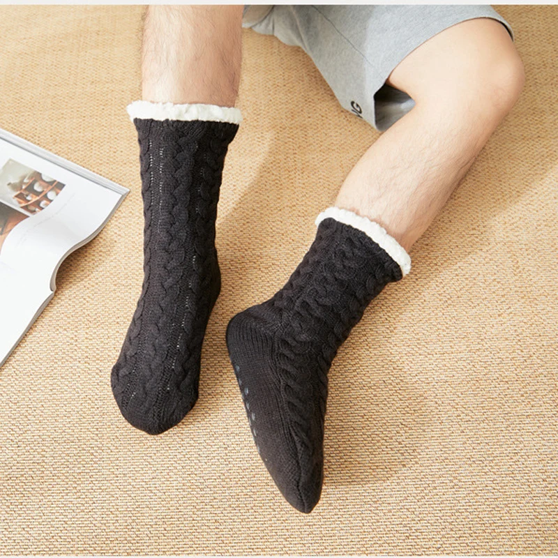 Thermal Socks Mens Winter warm Home Soft Male Cotton Thickened Plus Velvet Sleeping Anti Skid Grip Short Floor Slipper Sock thumbnail 2