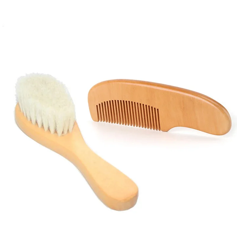 Newborn Wooden Hair Comb Natural Wool Comb Hair Brush Infant Head Massager Portable Little Child Accessories for Newborn Baby thumbnail 2