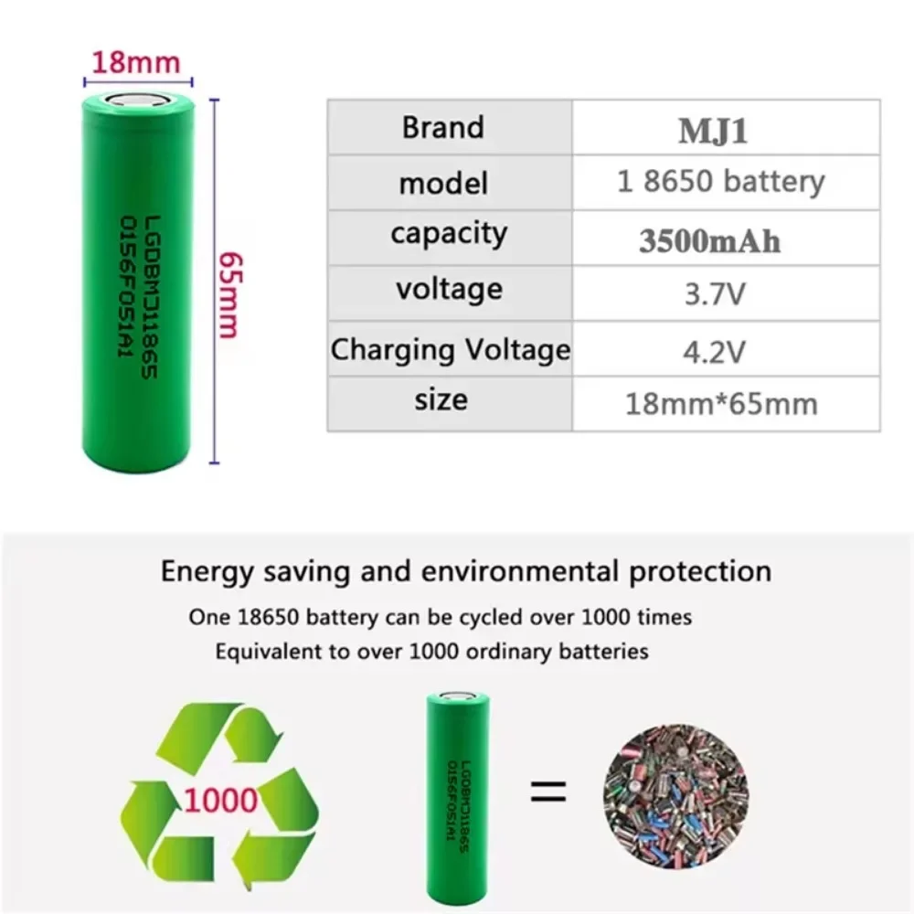 New 18650 lithium battery 3500mAh 3.7v 25A INR18650 MJ1 high power power tool battery 18650 rechargeable battery+Charger thumbnail 5