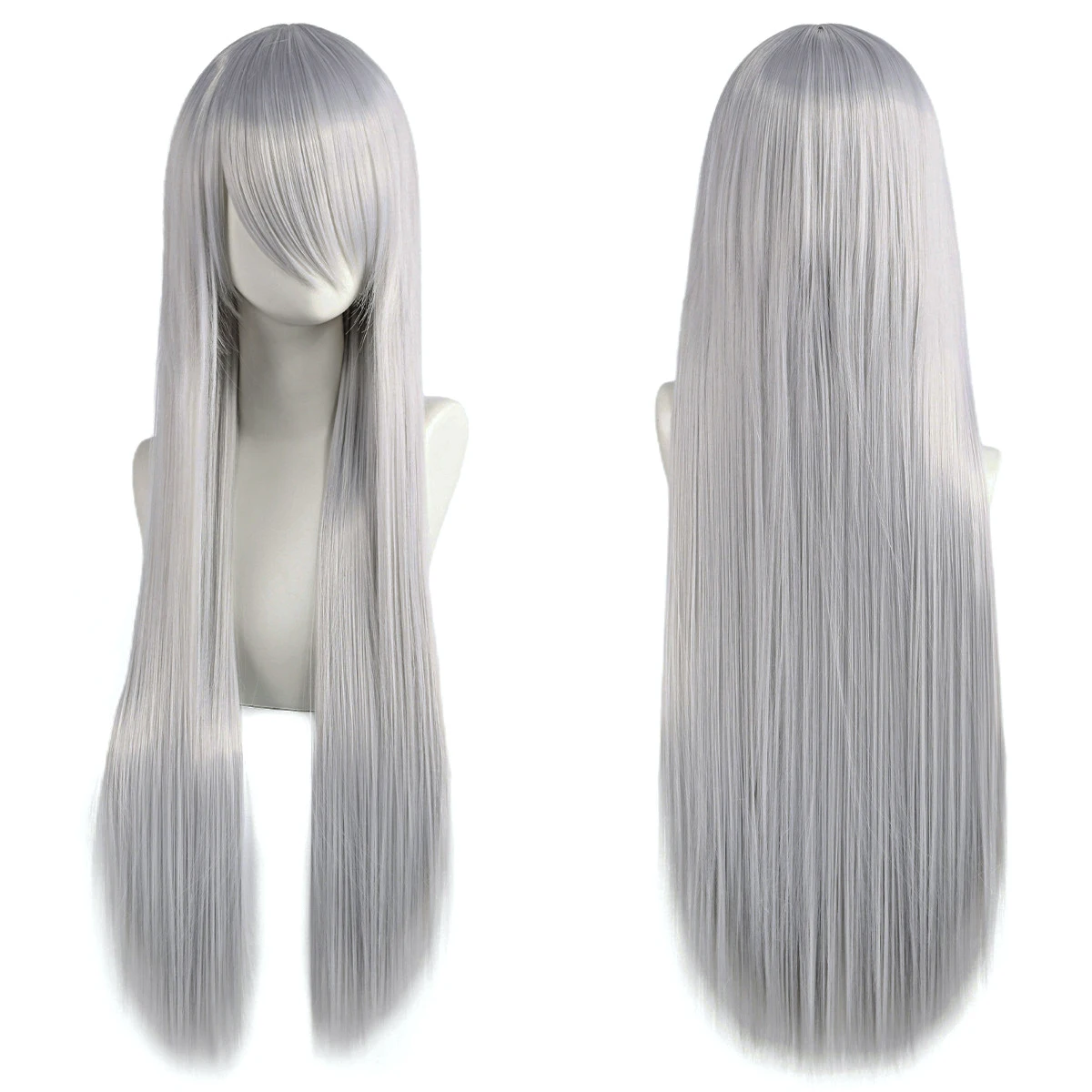 80cm Long Synthetic White Purple Cosplay Wigs Green Hair Straight Silver Wig Pink Hairpiece Lolita Wig with Bangs thumbnail 6