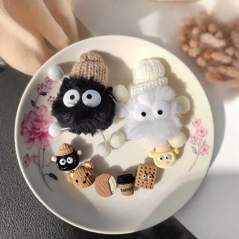 New Fashion cute hole Shoe Charms DIY 3D Plush Coal Ball Biscuits Decoration Buckle for Shoe Charm Accessories Party Girls Gift thumbnail 3