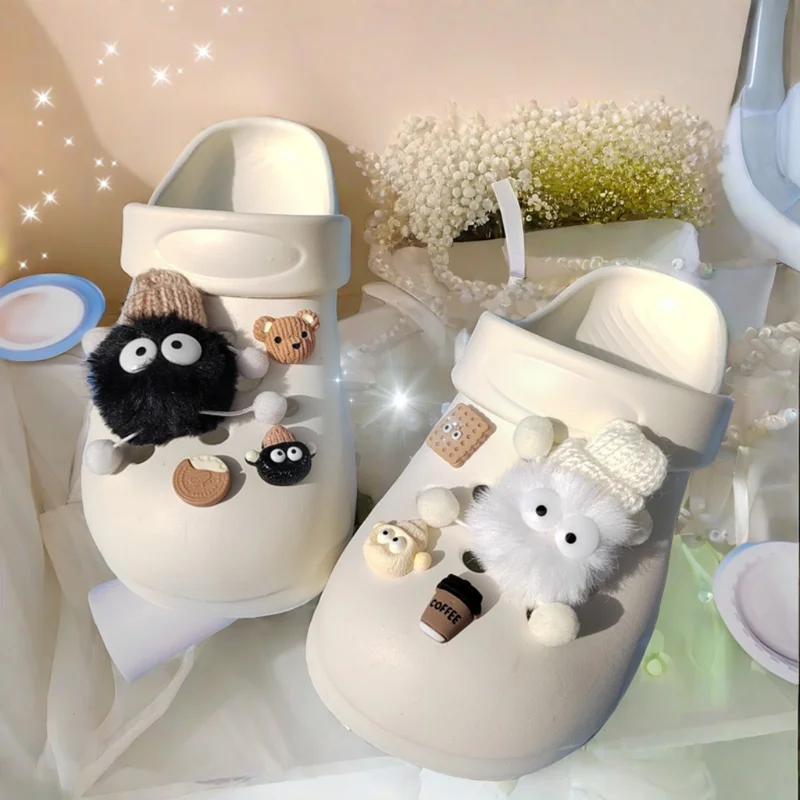 New Fashion cute hole Shoe Charms DIY 3D Plush Coal Ball Biscuits Decoration Buckle for Shoe Charm Accessories Party Girls Gift thumbnail 4