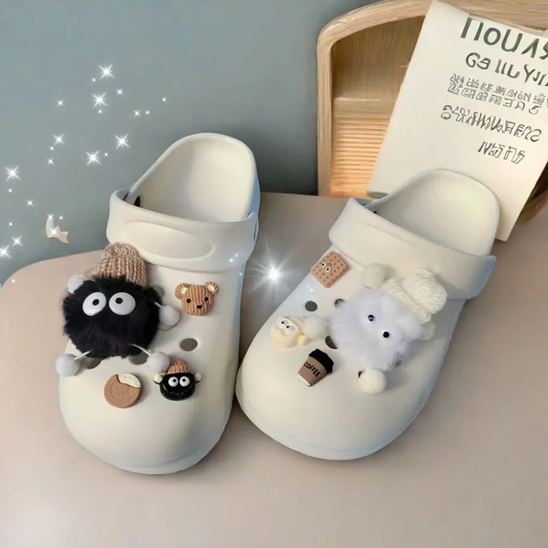 New Fashion cute hole Shoe Charms DIY 3D Plush Coal Ball Biscuits Decoration Buckle for Shoe Charm Accessories Party Girls Gift thumbnail 5