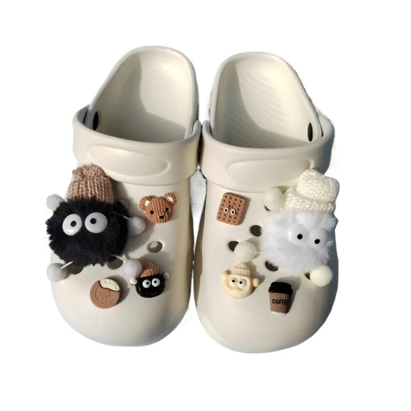 New Fashion cute hole Shoe Charms DIY 3D Plush Coal Ball Biscuits Decoration Buckle for Shoe Charm Accessories Party Girls Gift thumbnail 6