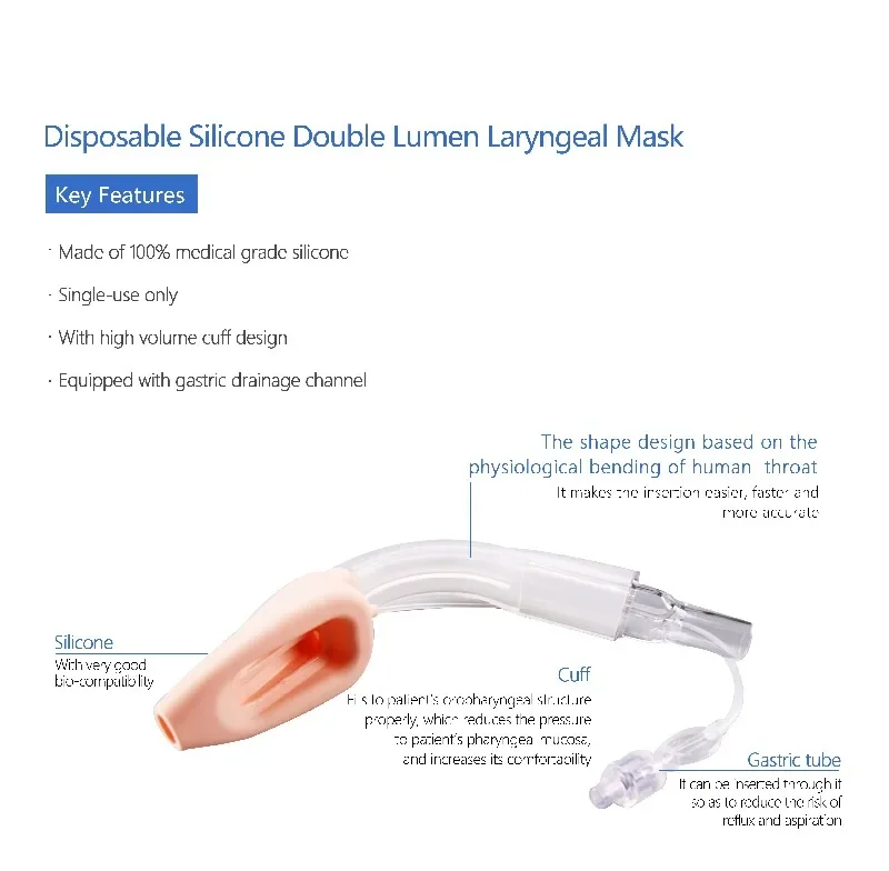 100% Medical Silicone Double Tube Laryngeal Mask Airway Reusable Anesthesia Breathing thumbnail 2