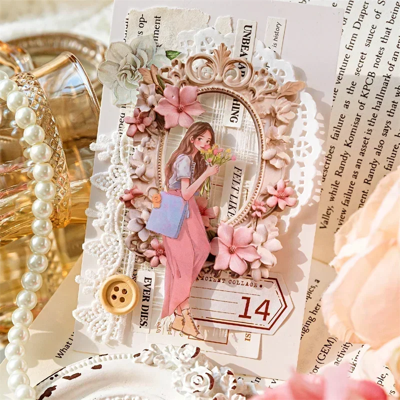10pcs Collage Card Decor Junk DIY  Frame Cutout Journal Scrapbooking Aesthetic Flowers Stationery Craft Paper 135*103MM thumbnail 4