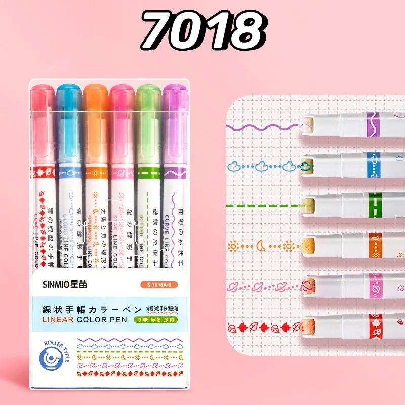 6Pcs/Box Colorful Roller Pattern Pens for Creative Journal Students Highlighter Marker Pens Planners Hand Account Graffiti Tools thumbnail 5