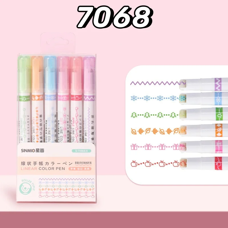 6Pcs/Box Colorful Roller Pattern Pens for Creative Journal Students Highlighter Marker Pens Planners Hand Account Graffiti Tools thumbnail 6