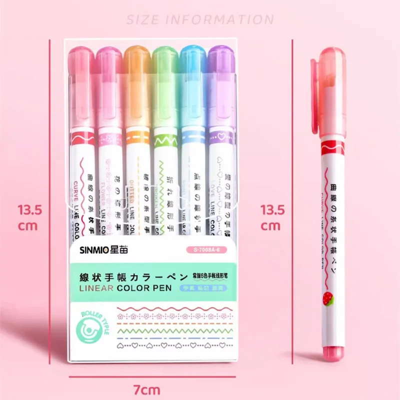 6Pcs/Box Colorful Roller Pattern Pens for Creative Journal Students Highlighter Marker Pens Planners Hand Account Graffiti Tools thumbnail 4