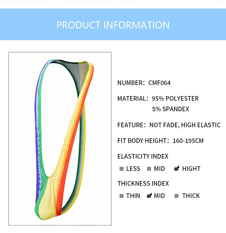 Men Sexy Erotic Lingerie Open Thong Mankini Man Rainbow One-piece Swimsuit Thong Underwear Swimwear Bathing Suit Bodysuit thumbnail 2