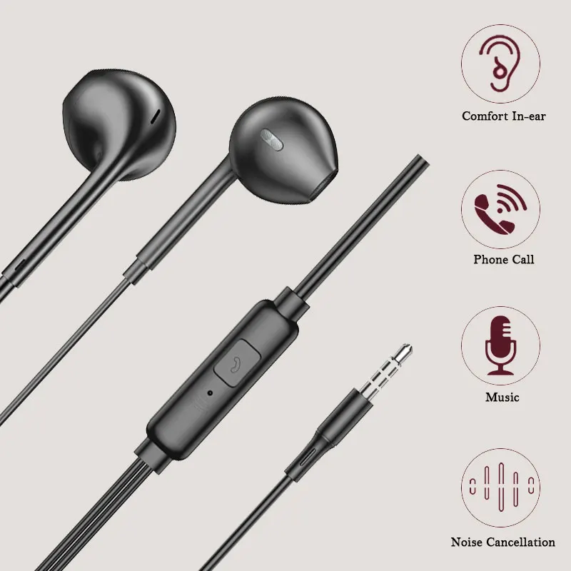 3.5mm Wired Headphones In Ear Headset Wired Earphones with Microphone Stereo Earbuds Sports for Samsung Huawei Xiaomi Phones MP3 thumbnail 3