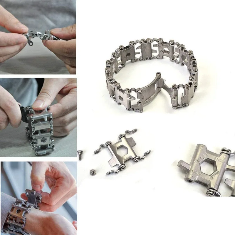 Bracelet 29 in 1 Multi Tool Bracelets Stainless Steel Men Outdoor Survival Bracelet Hand Tools Kit Watch Strap Accessories