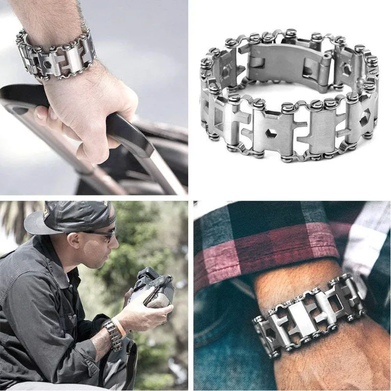 Bracelet 29 in 1 Multi Tool Bracelets Stainless Steel Men Outdoor Survival Bracelet Hand Tools Kit Watch Strap Accessories thumbnail 2