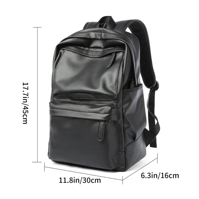 Men Backpack Pu Leather Fashion Waterproof Travel Bag Casual 14 inch laptop backpack thumbnail 2