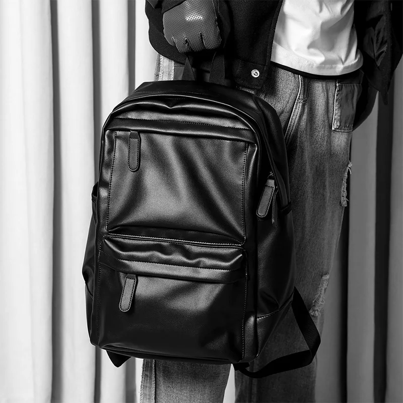 Men Backpack Pu Leather Fashion Waterproof Travel Bag Casual 14 inch laptop backpack thumbnail 6