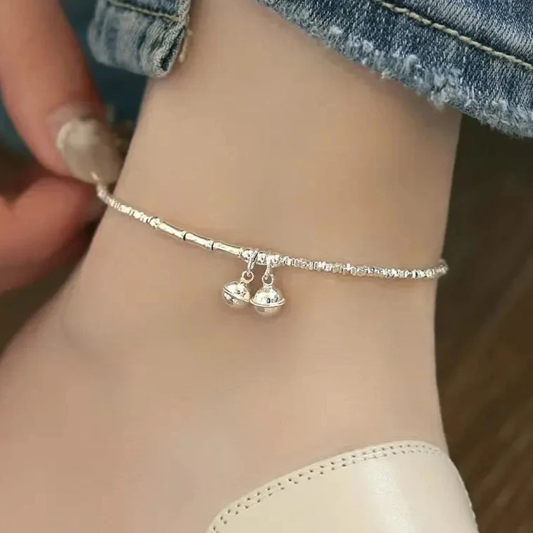 Silver Color Small Bell Bamboo Nodes Charm Anklets for Women Trendy Fashion Jewelry Classic Geometric Accessories
