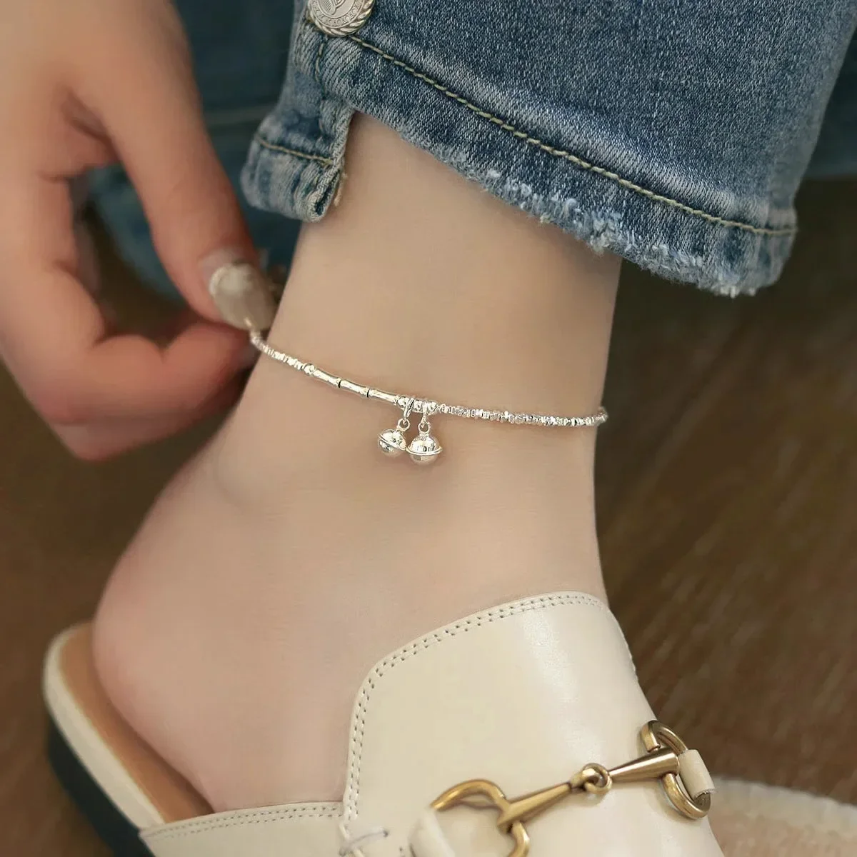 Silver Color Small Bell Bamboo Nodes Charm Anklets for Women Trendy Fashion Jewelry Classic Geometric Accessories thumbnail 6