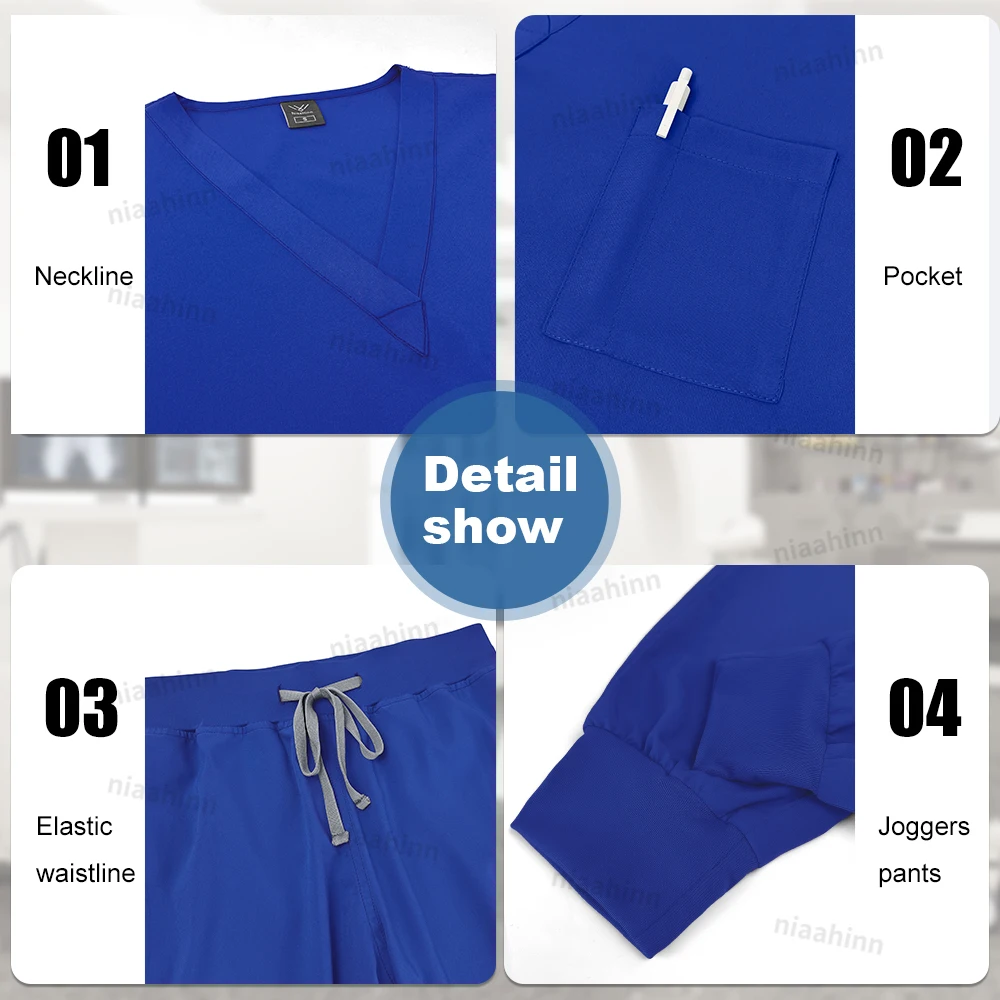 Scrubs Men Women Wholesale Scrubs Uniforms Medical Jogger Set Nurses Accessories Dental Clinic Pet Grooming Scrub Top Pants Sets thumbnail 6