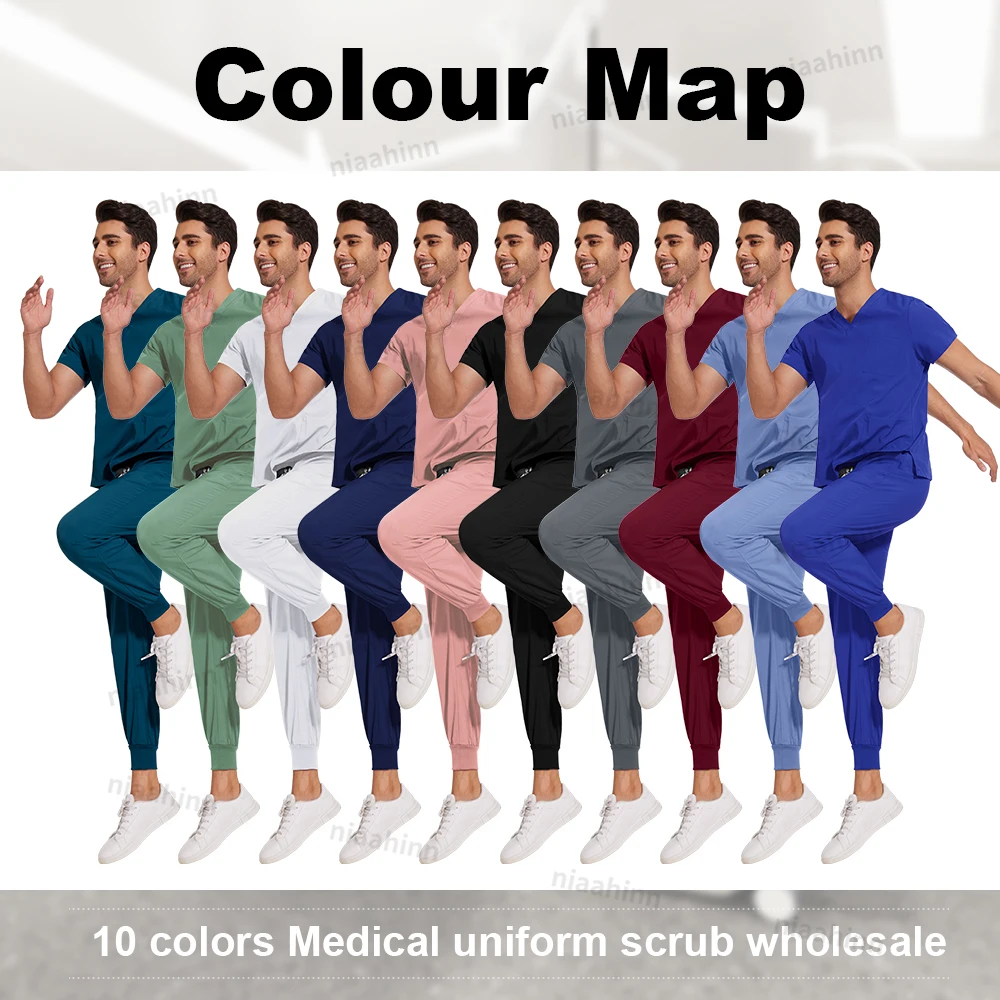 Scrubs Men Women Wholesale Scrubs Uniforms Medical Jogger Set Nurses Accessories Dental Clinic Pet Grooming Scrub Top Pants Sets thumbnail 4