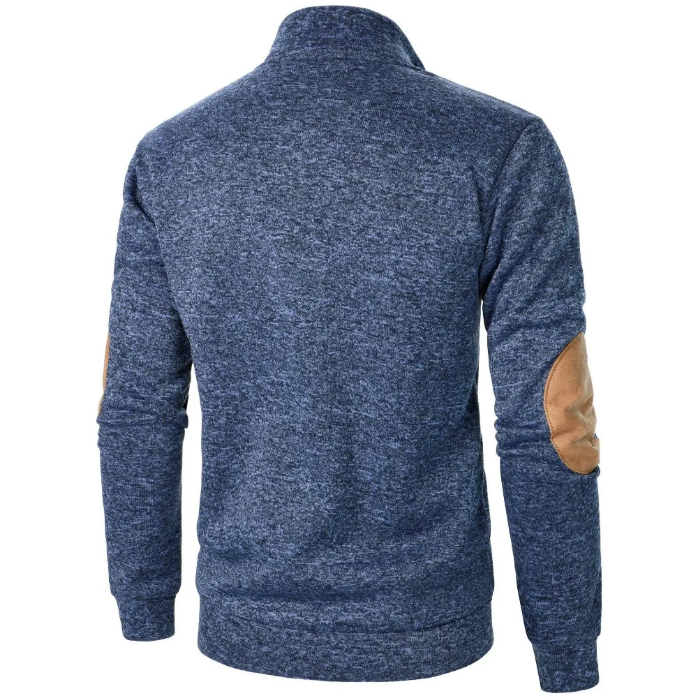 Men's Autumn Sweatshirt Patchwork Contrast Color Hoodies Stand Collar Men Botton Down Vintage Pullovers thumbnail 2