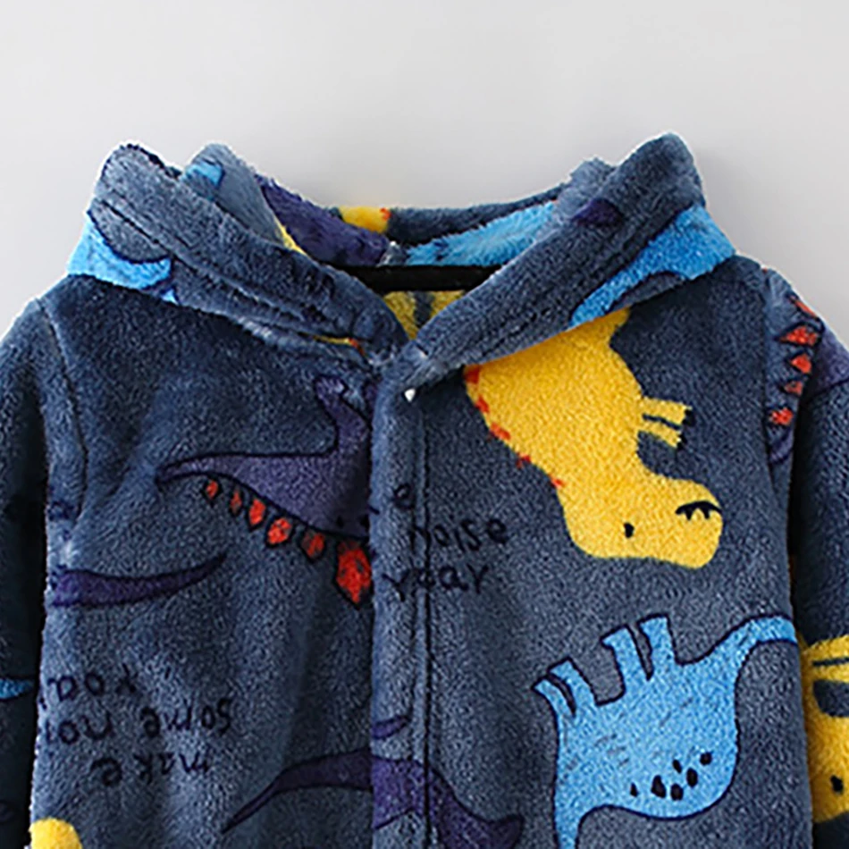 Warm and Comfort Kids Hooded Cartoon Pajamas Fleece Bath Robes Unisex Children Sleepwear for Comfortable Sleep and Relaxation thumbnail 4
