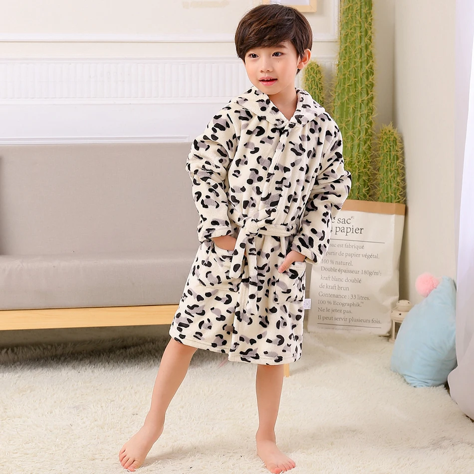 Warm and Comfort Kids Hooded Cartoon Pajamas Fleece Bath Robes Unisex Children Sleepwear for Comfortable Sleep and Relaxation thumbnail 3