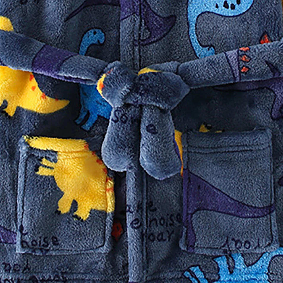 Warm and Comfort Kids Hooded Cartoon Pajamas Fleece Bath Robes Unisex Children Sleepwear for Comfortable Sleep and Relaxation thumbnail 5