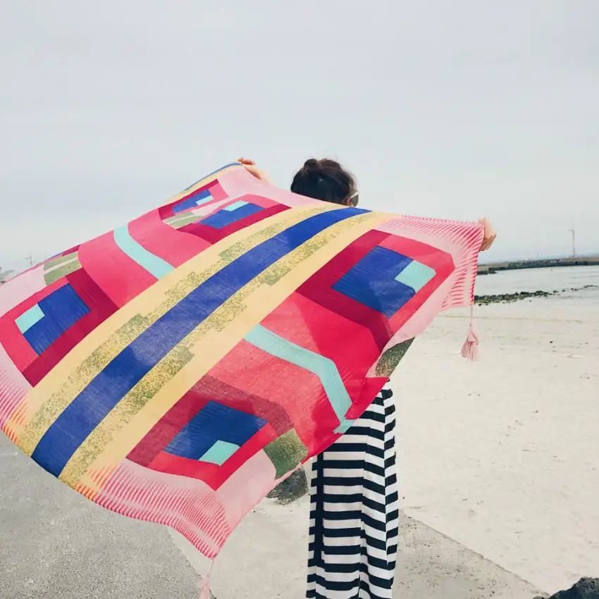 Fashions 90x180cm Twill Cotton Pareo Beach Cover-Ups Women Large Beach Dress Bikini Bathing Swimwear Cover Up Sarong Wrap Scarf thumbnail 3