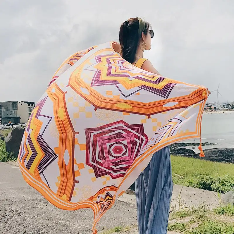 Fashions 90x180cm Twill Cotton Pareo Beach Cover-Ups Women Large Beach Dress Bikini Bathing Swimwear Cover Up Sarong Wrap Scarf thumbnail 5