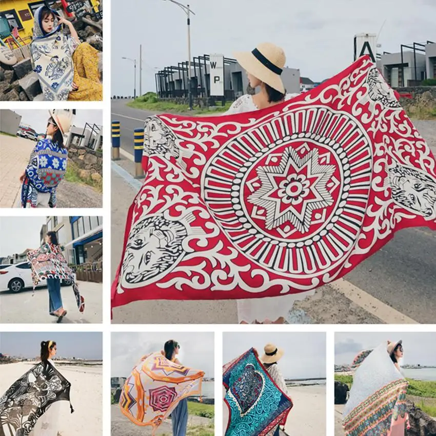 Fashions 90x180cm Twill Cotton Pareo Beach Cover-Ups Women Large Beach Dress Bikini Bathing Swimwear Cover Up Sarong Wrap Scarf thumbnail 2
