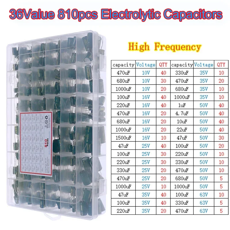 16V 25V 35V 50V 100V 400V 0.1uF-1500uF DIP SMD Electrolytic Capacitors Assortment Kit Set thumbnail 4