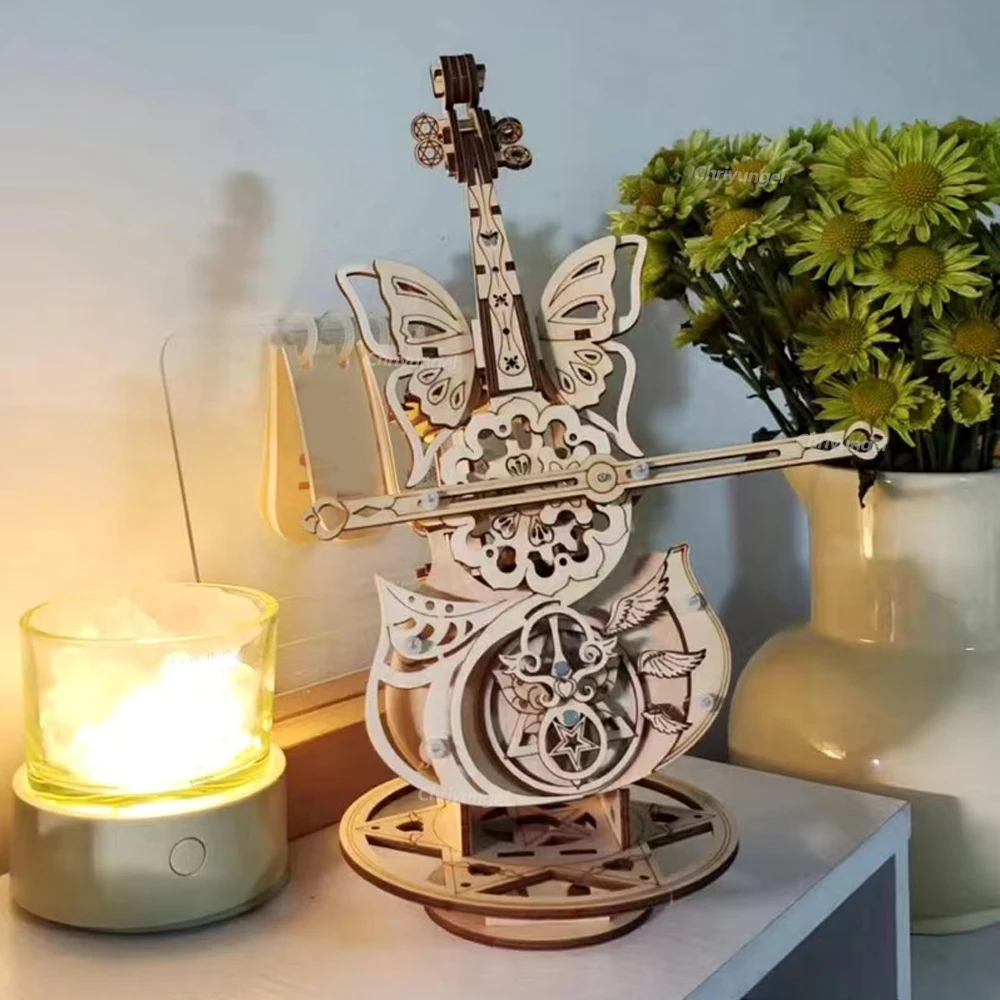3D Puzzle Wooden Cello Model DIY Assembly Violin Music Box Building Kits Home Living Room Decor Crafts Gift for Adults Kids thumbnail 2