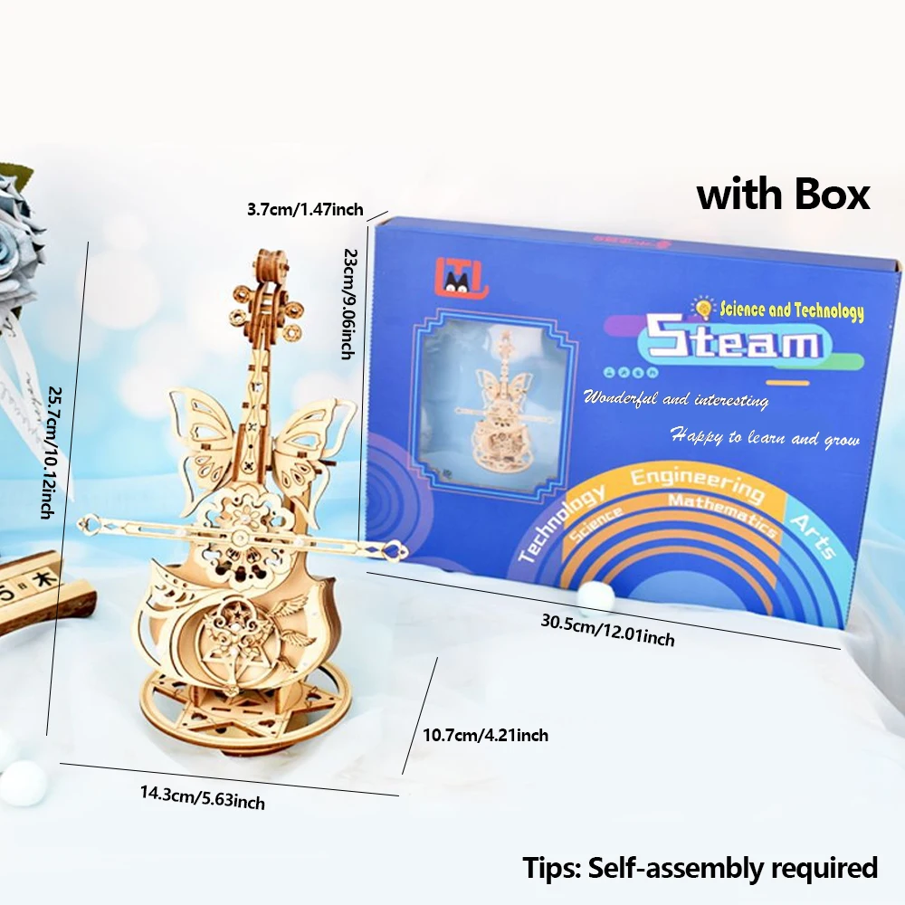3D Puzzle Wooden Cello Model DIY Assembly Violin Music Box Building Kits Home Living Room Decor Crafts Gift for Adults Kids thumbnail 6