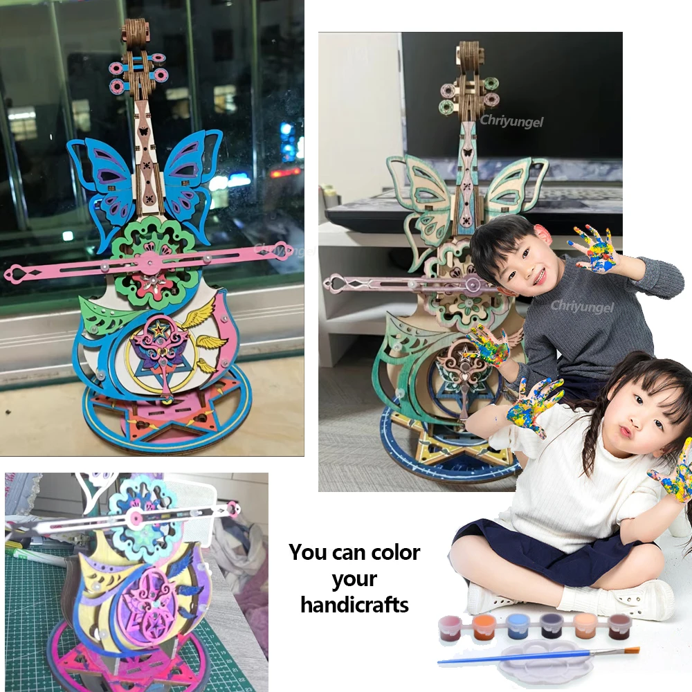 3D Puzzle Wooden Cello Model DIY Assembly Violin Music Box Building Kits Home Living Room Decor Crafts Gift for Adults Kids thumbnail 3