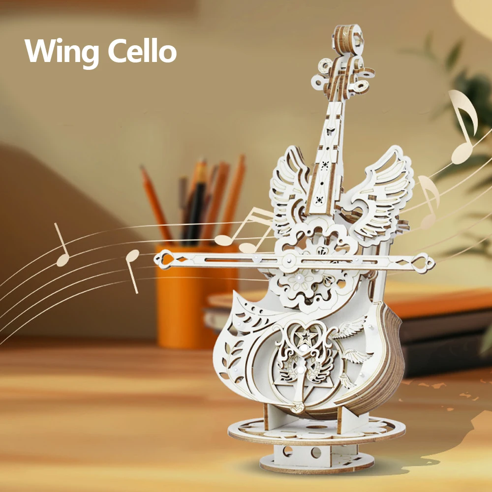 3D Puzzle Wooden Cello Model DIY Assembly Violin Music Box Building Kits Home Living Room Decor Crafts Gift for Adults Kids thumbnail 4
