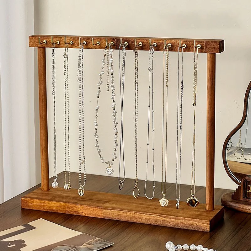 Jewelry Organizer Display Stand Solid Wood Necklace Hanging Countertop Rack For Chains Earrings Bracelets Showcase Storage Rack thumbnail 4