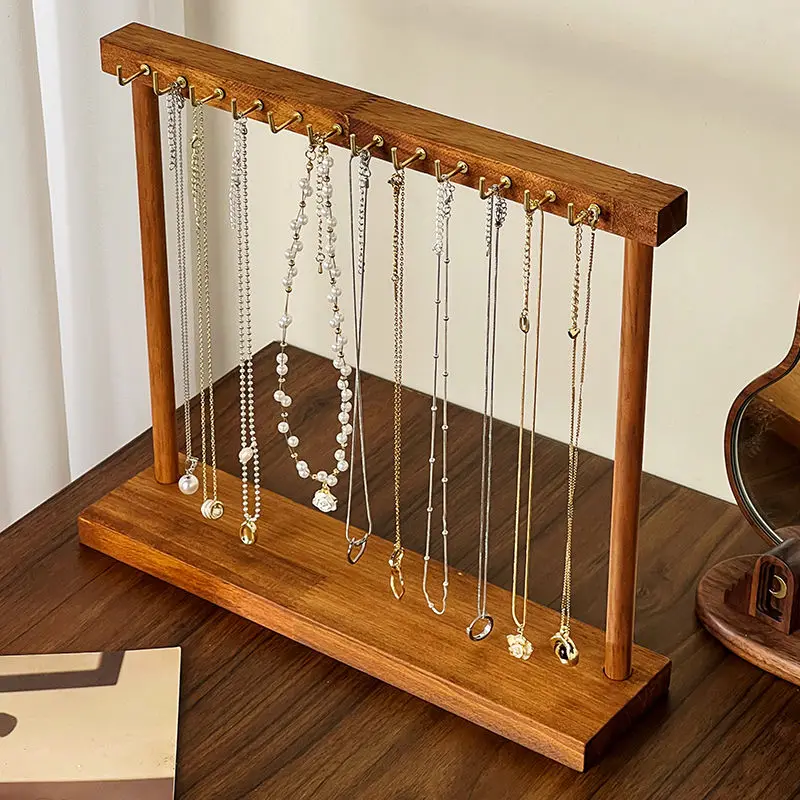 Jewelry Organizer Display Stand Solid Wood Necklace Hanging Countertop Rack For Chains Earrings Bracelets Showcase Storage Rack thumbnail 2
