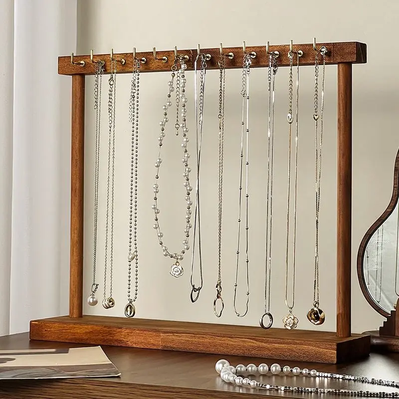Jewelry Organizer Display Stand Solid Wood Necklace Hanging Countertop Rack For Chains Earrings Bracelets Showcase Storage Rack thumbnail 3