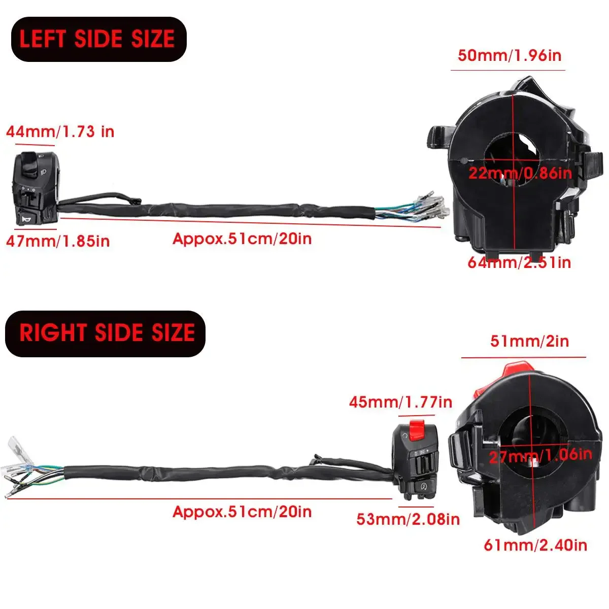 Universal 12V Motorcycle 7/8" Handlebar Control Switches Horn Turn Signal Headlight Electrical Start Switch Double Throttle thumbnail 4