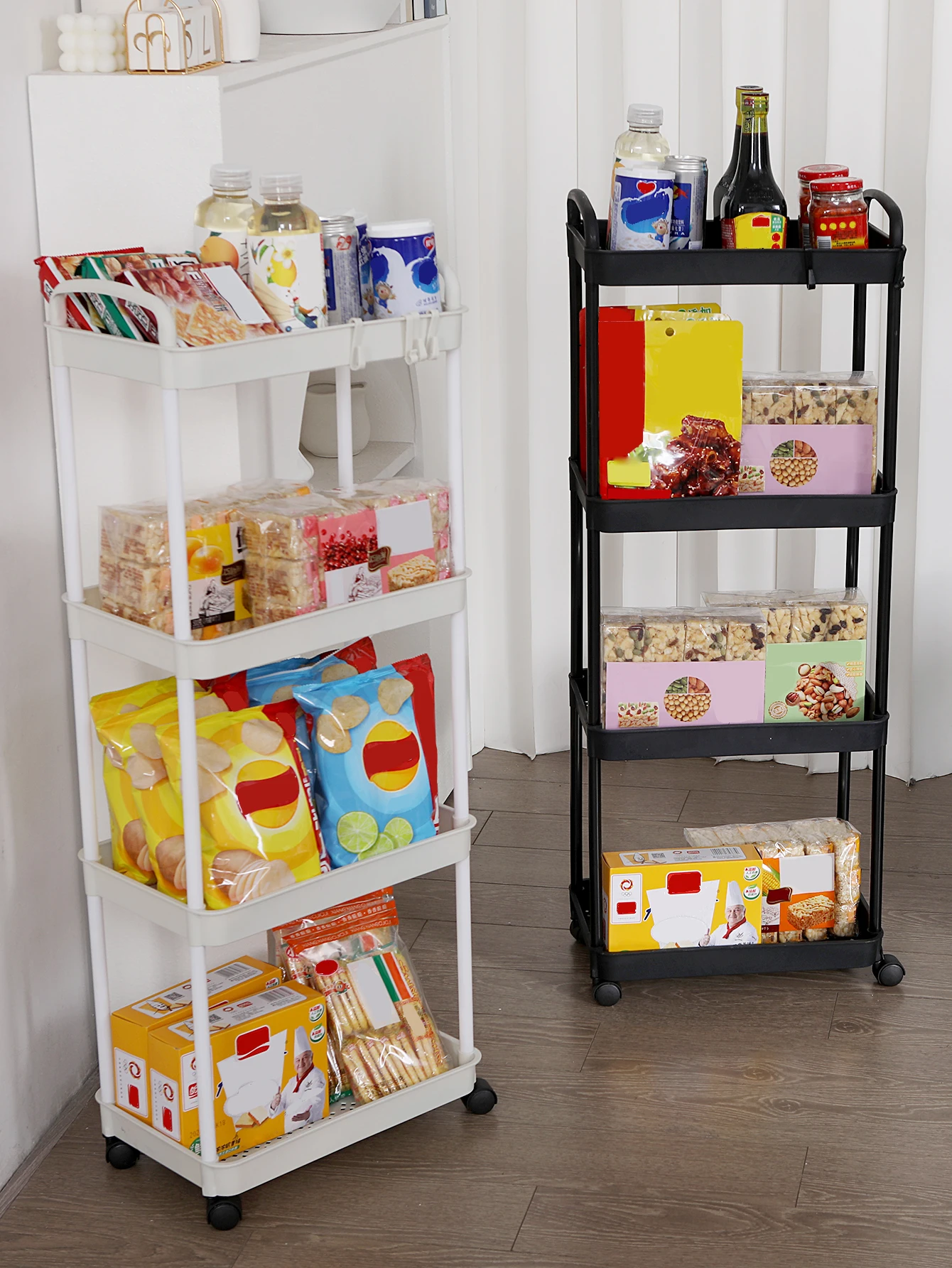 Plastic Rolling Utility Cart with Handle Storage Trolley for Office, Living Room, Kitchen, Movable Storage Organizer with Wheel thumbnail 2